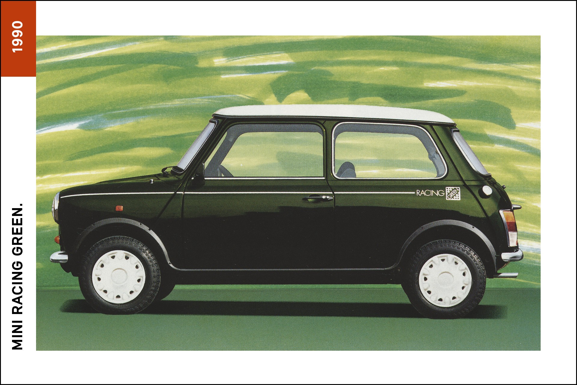 MINI Racing Green, de 1990, com jantes de liga leve e uma caixa de velocidades desportiva.